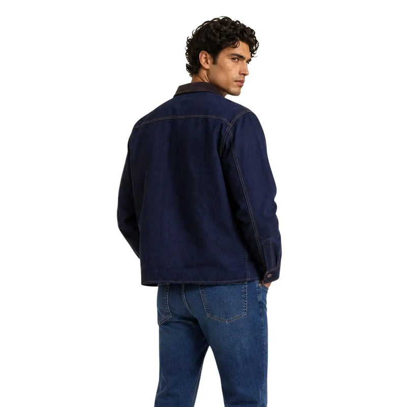 Armani Exchange Chemise homme en coton denim bleu avec col et poignets noirs pour un look classique à manches longues