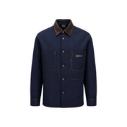 Armani Exchange Chemise homme en coton bleu classique à manches longues, corps bleu marine, col et boutons en velours côtelé marron