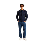 Armani Exchange Chemise homme en coton bleu classique à manches longues avec veste en jean bleu marine, col et finitions de poche marron foncé