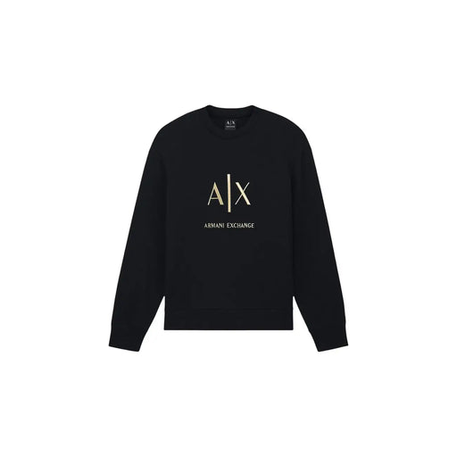Armani Exchange Sweat-shirt homme en coton noir à col rond avec logo et texte dorés sur le devant