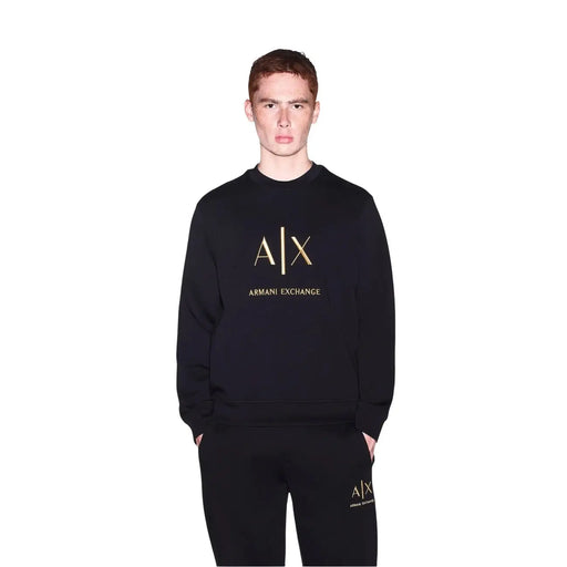 Noir armani exchange Sweat-shirt en coton pour homme avec logo et inscription dorés et col rond.