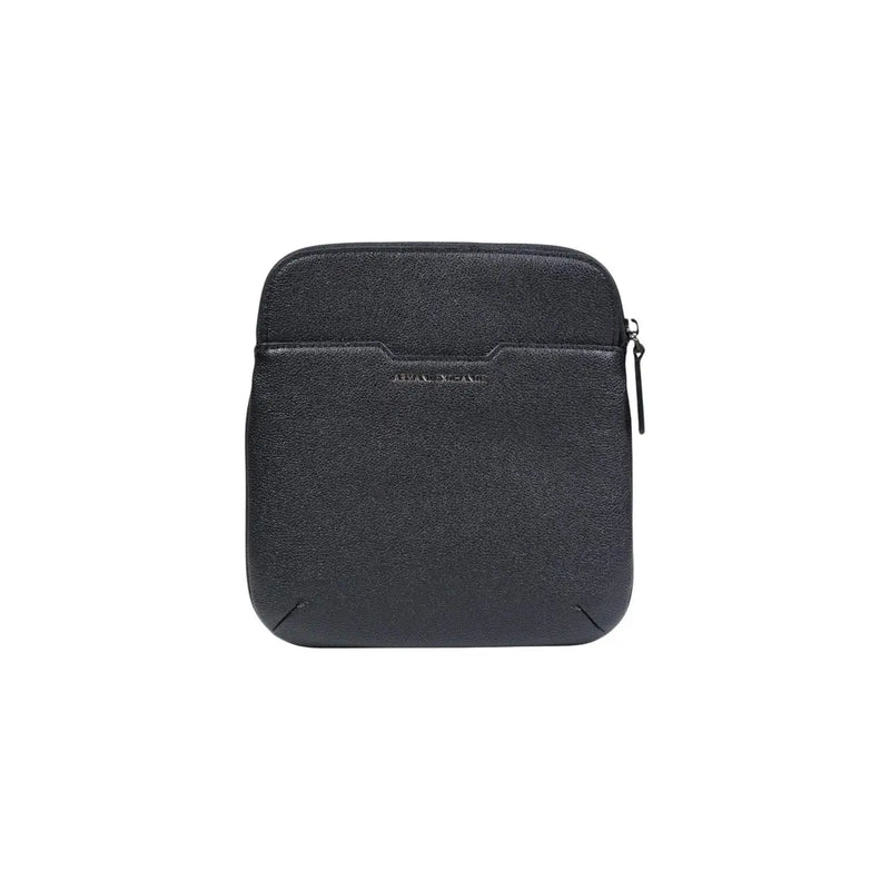 Armani Exchange Sac bandoulière homme en cuir texturé noir avec logo discret sur le devant, 22 x 23 x 1 cm, polyester