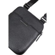 Armani Exchange Sac bandoulière homme en cuir texturé noir avec fermeture éclair et bandoulière réglable 22 x 23 x 1 cm