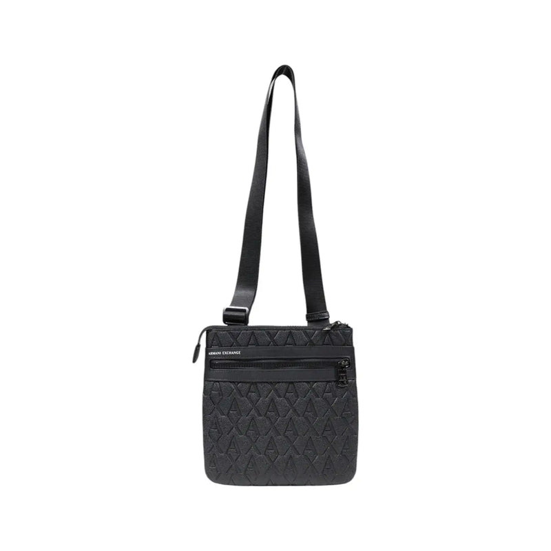 Armani Exchange Sac bandoulière homme en polyester noir matelassé à motif logo répété, largeur 21 cm
