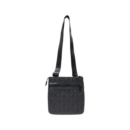 Armani Exchange Sac bandoulière homme en polyester noir matelassé à motif logo répété, largeur 21 cm
