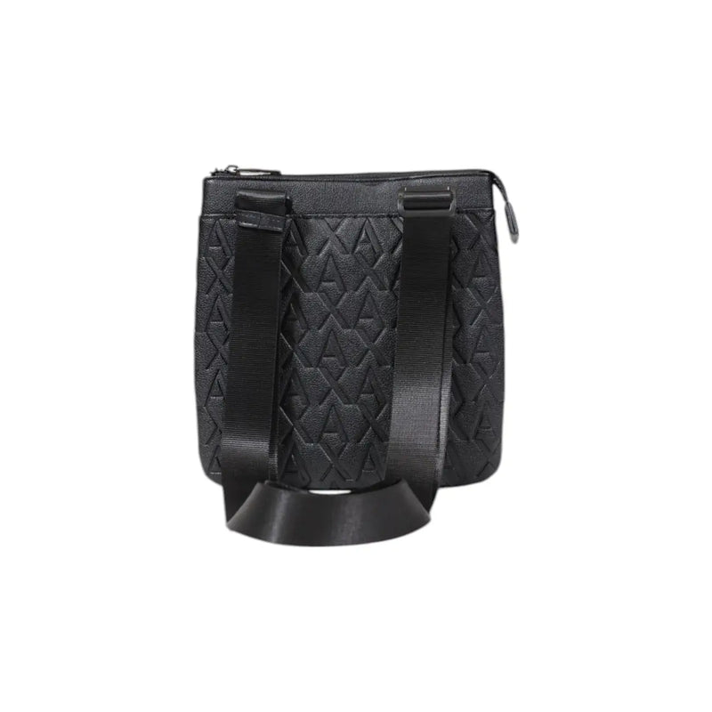 Armani Exchange Sac bandoulière homme en polyester noir à motif losanges matelassé et bandoulière réglable, largeur 21 cm