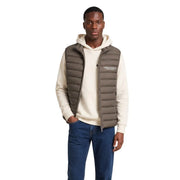 Armani Exchange Gilet sans manches matelassé vert olive pour homme, avec fermeture éclair sur le devant et logo discret sur la poitrine.