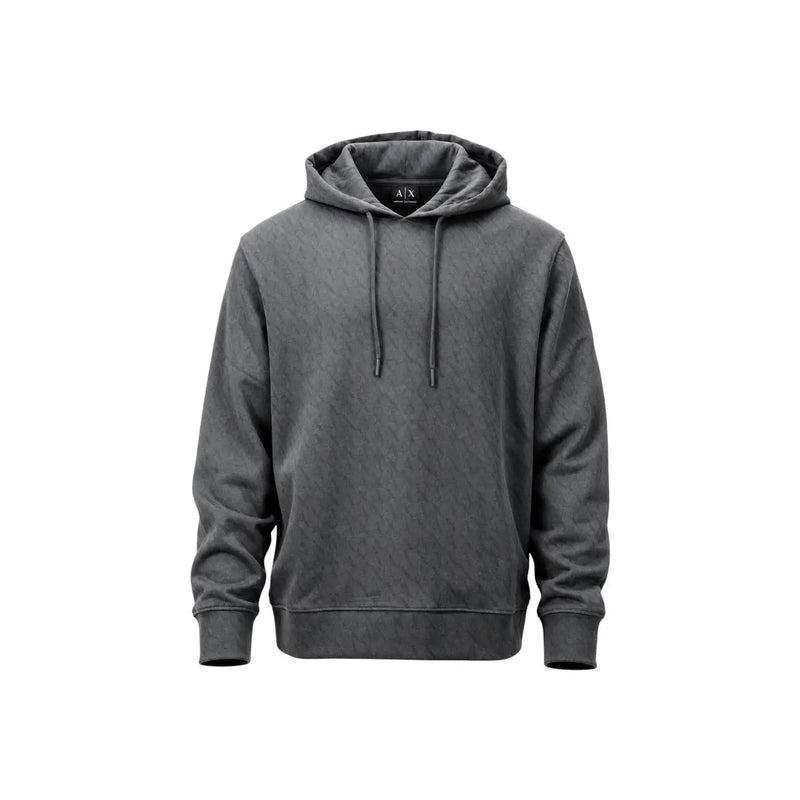 Armani Exchange Sweat-shirt à capuche vert en coton pour homme, avec capuche texturée gris foncé et cordons de serrage assortis.