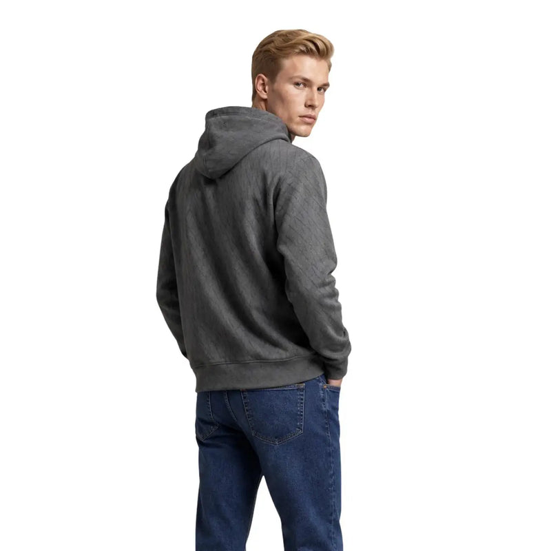 Armani Exchange Sweat-shirt à capuche en coton vert pour homme, coupe décontractée et poignets côtelés, avec empiècements texturés gris foncé.