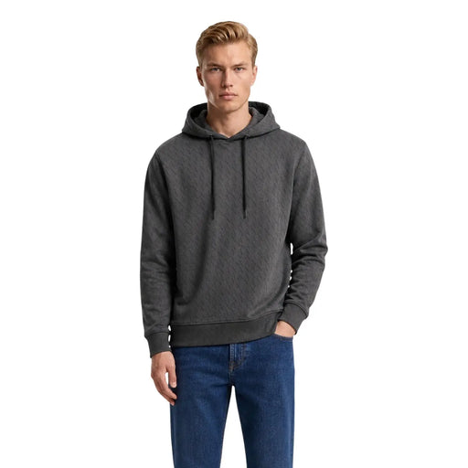 Armani Exchange Sweat-shirt à capuche pour homme en coton vert avec motif texturé gris foncé et cordons de serrage assortis.