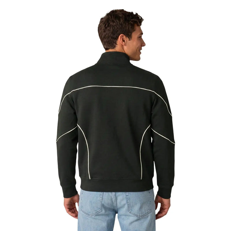 Veste noire zippée avec surpiqûres blanches contrastantes aux épaules et aux manches, associée à armani exchange Sweat à capuche vert en coton pour homme