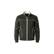 Armani Exchange Veste de survêtement zippée en coton vert pour homme, avec surpiqûres contrastantes crème et logo brodé sur la poitrine.