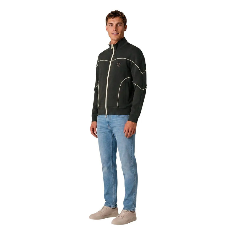Armani Exchange Sweat à capuche zippé en coton vert pour homme, avec liserés blancs et logo circulaire sur la poitrine