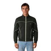 Armani Exchange Veste de survêtement zippée en coton vert pour homme, avec liseré blanc et logo circulaire sur la poitrine gauche.