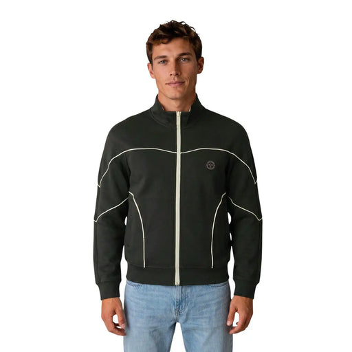 Armani Exchange Veste de survêtement zippée en coton vert pour homme, avec liseré blanc et logo circulaire sur la poitrine gauche.