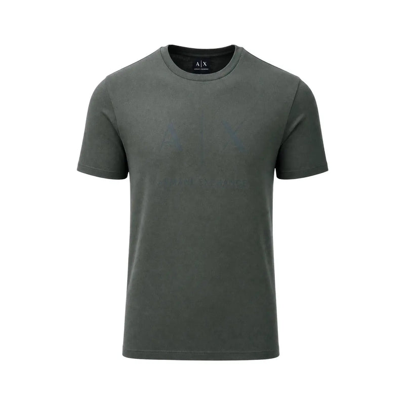 vert olive foncé Armani Exchange T-shirt homme en coton à col rond avec une finition légèrement texturée