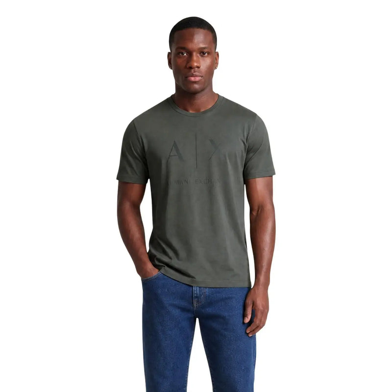 Armani Exchange T-shirt homme en coton vert olive à manches courtes et logo a|p discrètement délavé sur la poitrine