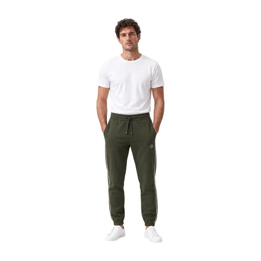 Armani Exchange Pantalon de jogging vert en coton pour homme, avec bandes latérales blanches et logo sur la cuisse gauche