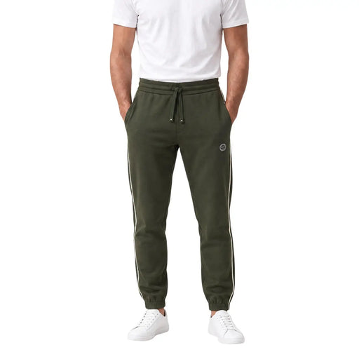 Armani Exchange Pantalon de jogging pour homme en coton vert avec bandes latérales blanches et logo circulaire sur la cuisse gauche