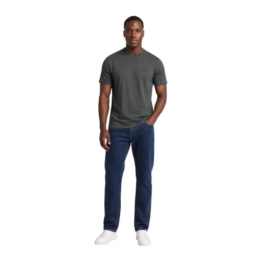 Armani Exchange T-shirt gris anthracite pour homme, col rond, en coton, avec une petite poche poitrine de couleur gris foncé.