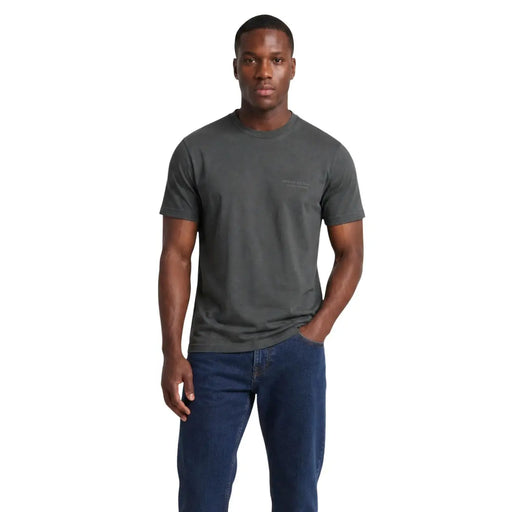 Armani Exchange T-shirt gris 100% coton pour homme, col rond, avec logo brodé discret sur la poitrine gauche.