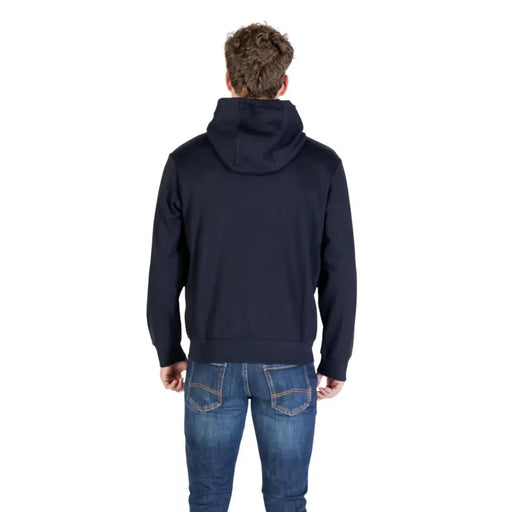 Armani Exchange Sweat à capuche pour homme en coton bleu marine foncé, avec un tissu doux et lisse et une fermeture éclair sur le devant.
