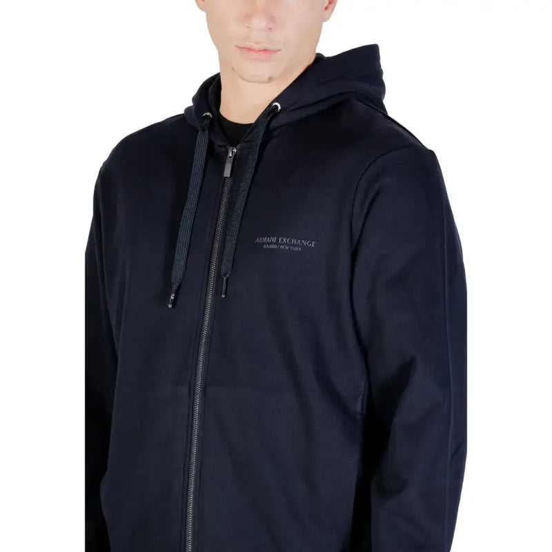 Noir armani exchange Sweat-shirt à capuche zippé en coton pour homme, avec logo brodé discret sur la poitrine