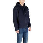Noir Armani Exchange Sweat à capuche homme bleu en coton zippé avec logo brodé discret (vue de face)