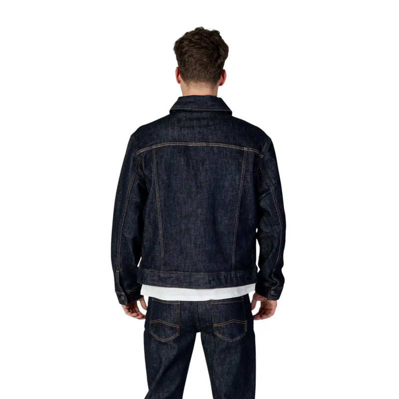 Veste en denim indigo foncé avec coutures et col classiques par Armani Exchange en mélange de coton bleu, taille L