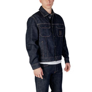 Armani Exchange Veste homme bleue classique en mélange de coton et denim indigo foncé avec double poche poitrine et empiècement noir