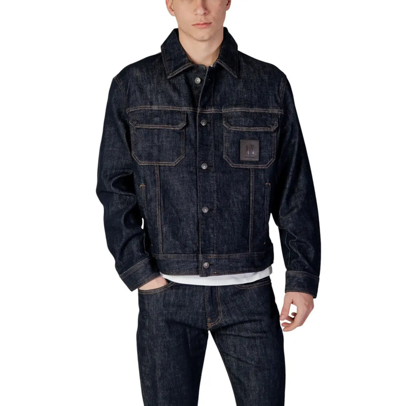Armani Exchange Veste homme en denim indigo foncé mélangé coton, col structuré et poches avant, taille L