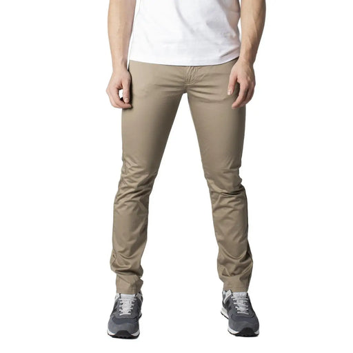 Khaki-colored slim-fit Armani Exchange men jeans beige cotton stretch chino pants with a clean tailored design
