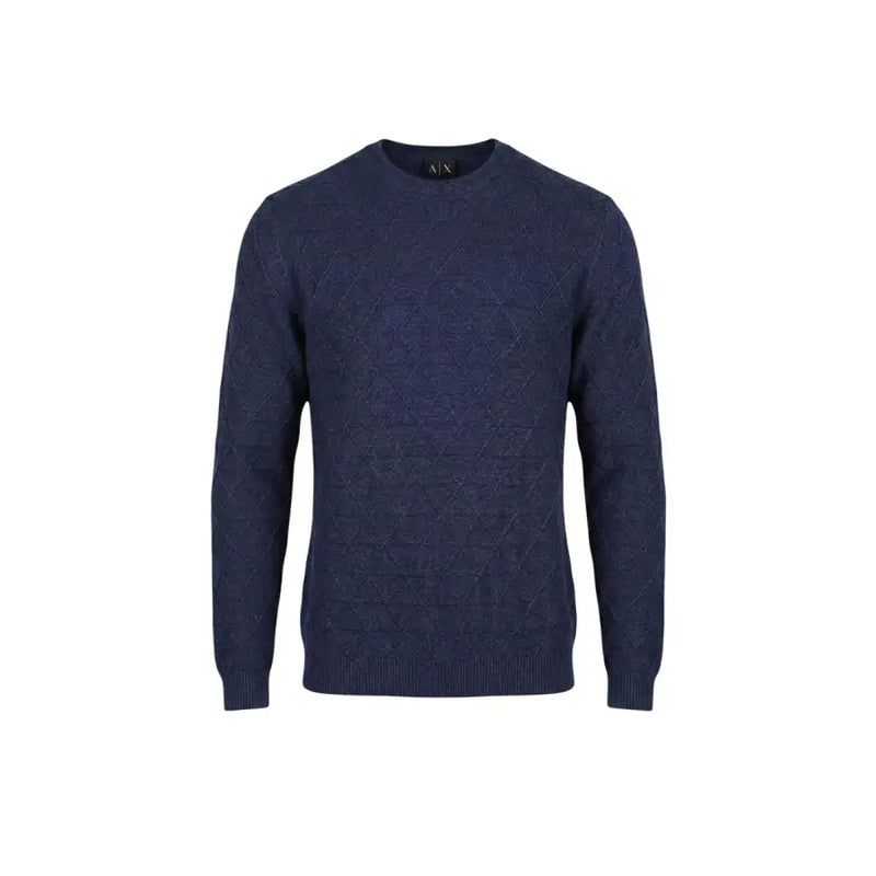 Armani Exchange Pull homme bleu marine à col rond et manches longues en maille, orné d'un discret motif losanges.