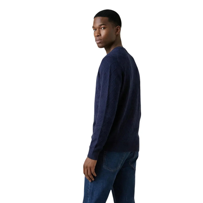 Armani exchange men knitwear navy blue diamond-patterned long sleeve round neck sweater in knit fabric