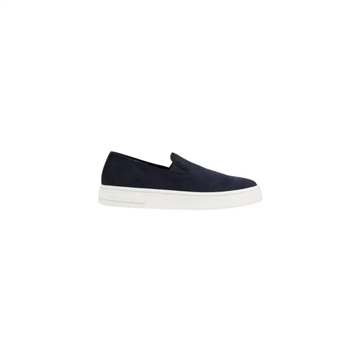 daim bleu marine Armani Exchange Mocassins en cuir pour homme, baskets sans lacets avec semelle en caoutchouc blanc, pointure 45.