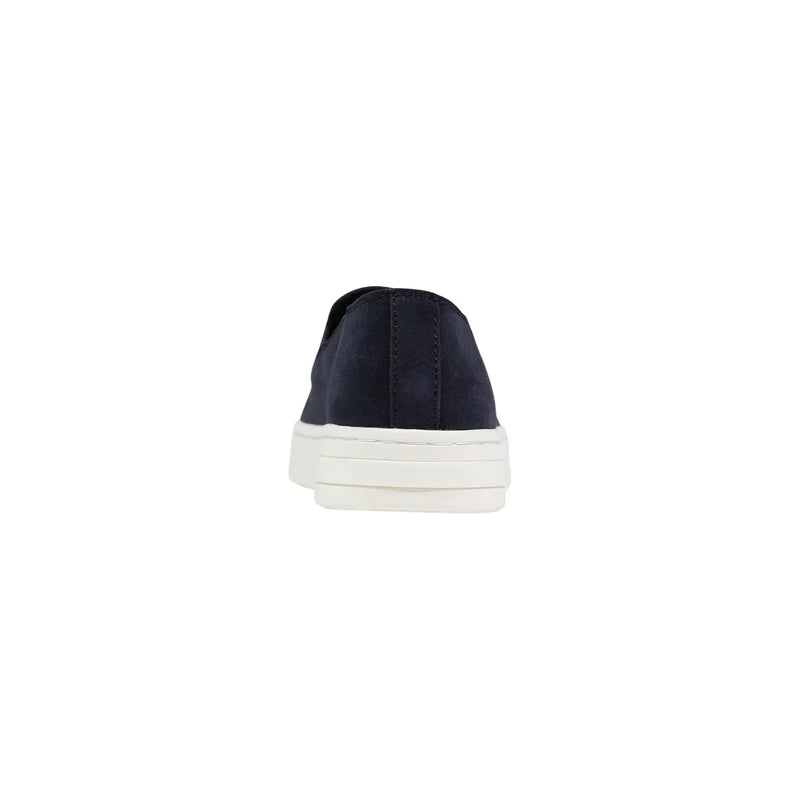Navy blue suede Armani Exchange men leather moccasin slip-on sneaker with thick white rubber sole size 11