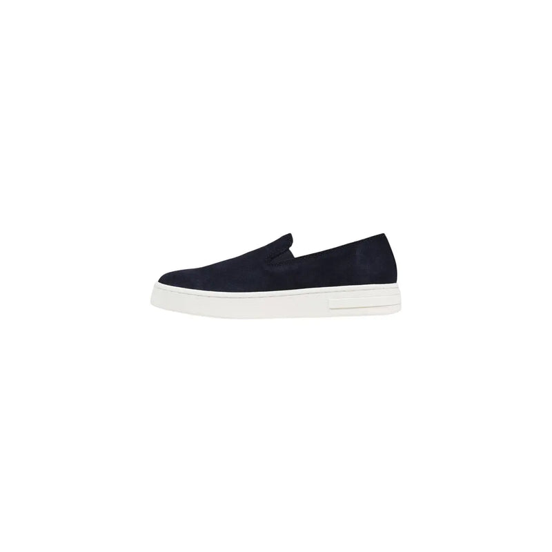 Armani Exchange men leather moccasin shoes in navy blue suede slip-on with white platform sole size 11