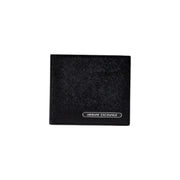 Black Armani Exchange men leather wallet with textured surface and silver logo plaque measuring 10x11x2 cm