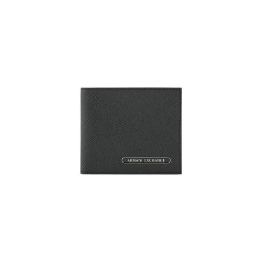 Armani Exchange Portefeuille homme en cuir noir texturé avec plaque logo argentée 11 x 9 cm