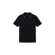 Armani Exchange men polo black short sleeve cotton shirt with white trim on collar and placket