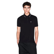 Noir Armani Exchange Polo homme en coton à manches courtes, logo brodé et bordure blanche AF10363