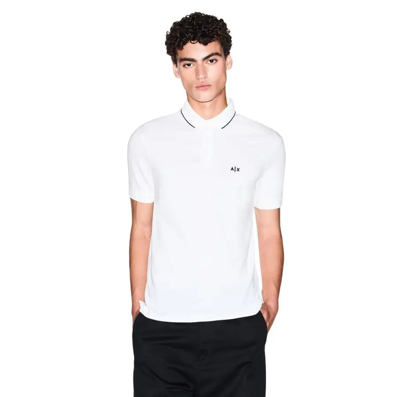 Armani Exchange Polo homme marron en coton à manches courtes avec bordures noires et logo brodé sur la poitrine