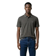 Armani Exchange men polo brown cotton short sleeve with dark olive green and white trim featuring a small a x logo
