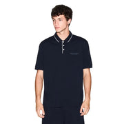 Armani Exchange Polo homme bleu marine à manches courtes en coton et élasthanne avec finitions et boutons blancs