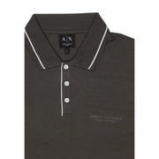 vert olive foncé Armani Exchange Polo homme à manches courtes en coton et élasthanne avec bordure blanche et logo brodé