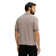 Armani Exchange Polo homme marron à manches courtes en maille de coton avec bordure noire au col et aux poignets
