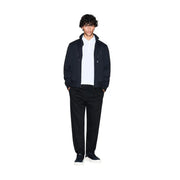 Navy blue zip-up bomber jacket with ribbed cuffs and hem featuring subtle logo on left chest by Armani Exchange