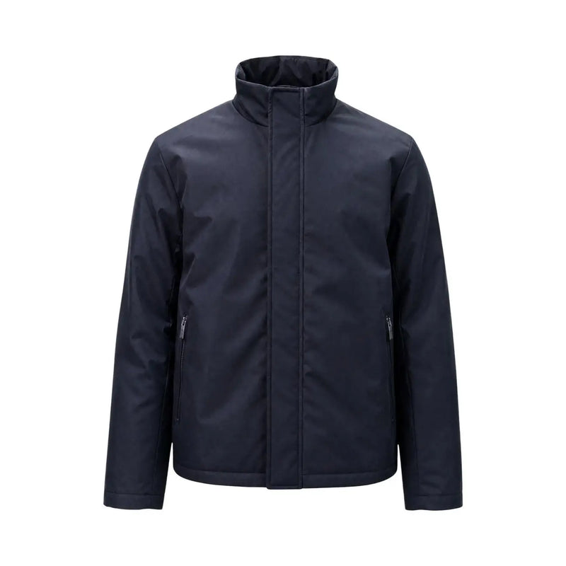 Armani Exchange Blazer homme en polyester noir avec doublure bleu marine foncé, veste imperméable élégante et moderne à col montant et poches zippées