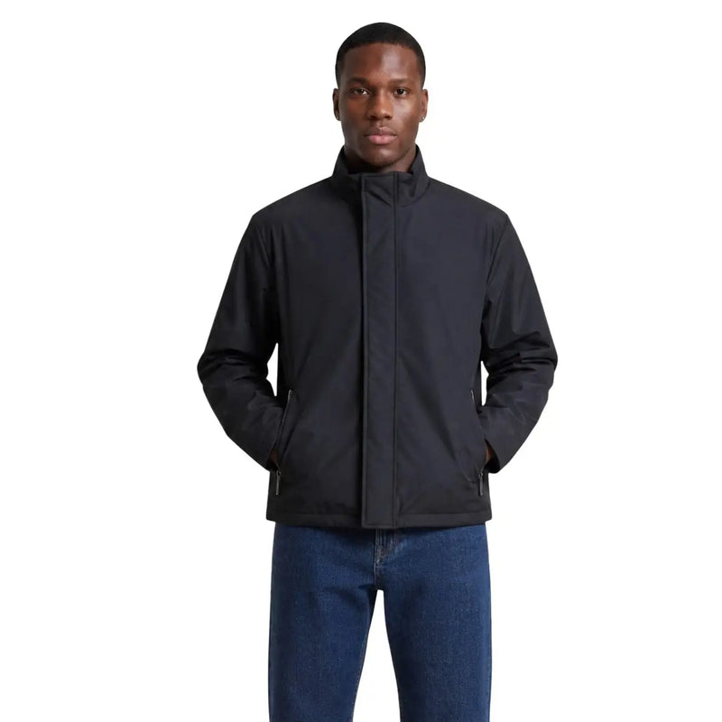 Armani Exchange Blazer noir en polyester pour homme, fermeture éclair, col montant et deux poches latérales.