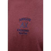 Armani Exchange T-shirt homme en coton rouge avec tissu bordeaux et logo brodé bleu foncé sur le devant